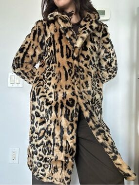 Faux Leopard Animal Print Long Coat